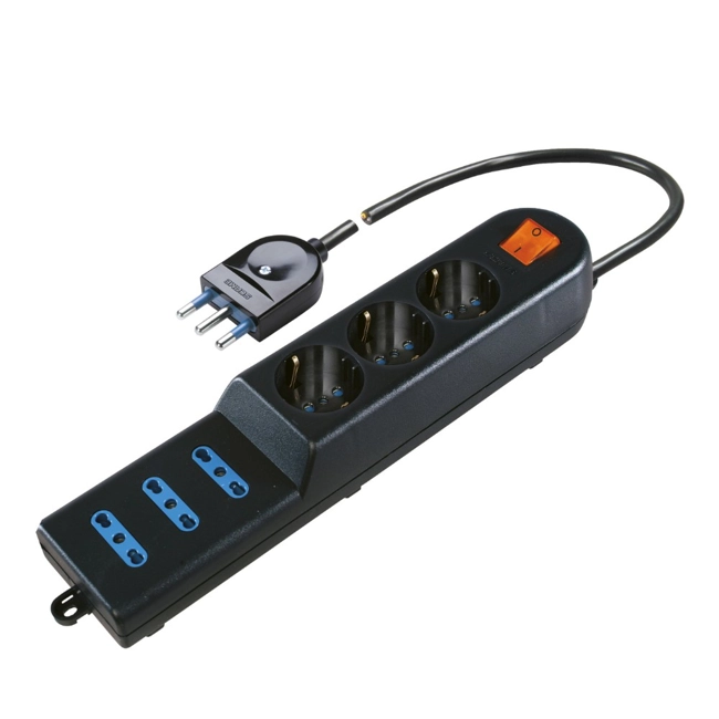 Vendita online Presa sestupla a 3+3 uscite cavo nero con interruttore